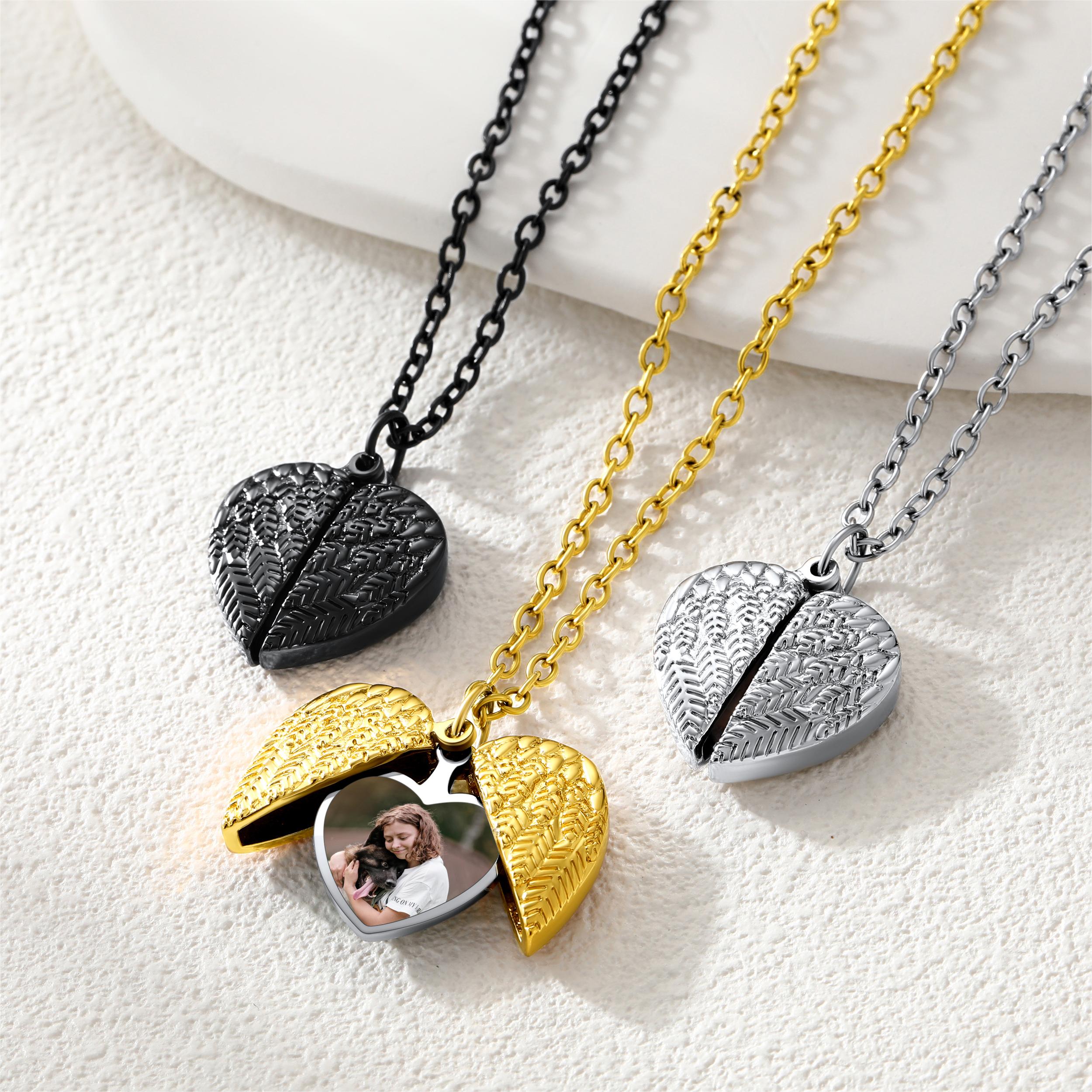 Custom4U Heart Locket Necklace with Picture 3 Colors