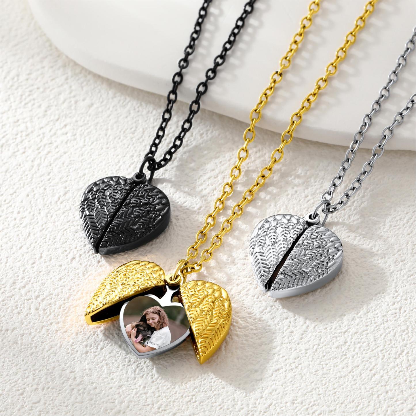 Custom4U Heart Locket Necklace with Picture 3 Colors