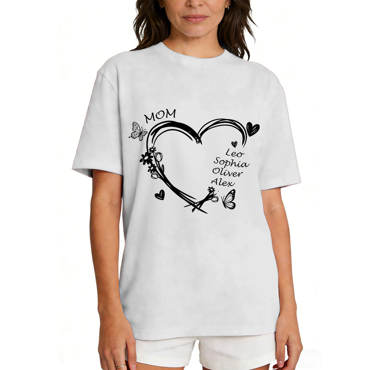 Personalized Heart & Name T-Shirt for Mom Light Grey