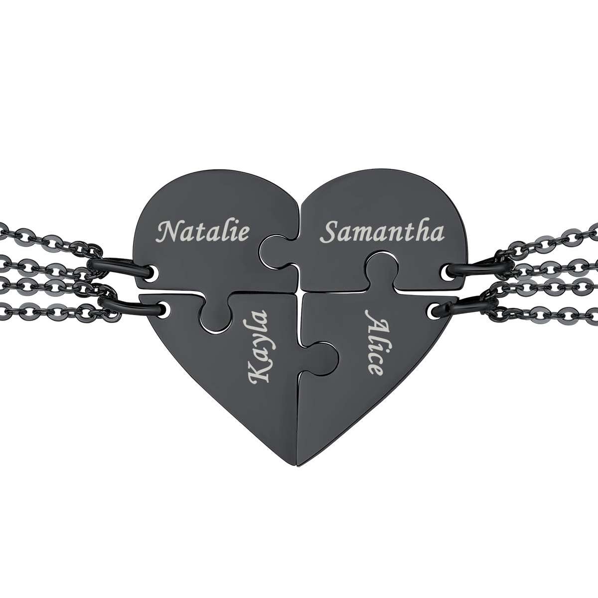 Customized Name Heart Puzzle Piece BFF friendshiop Necklace for 4 black