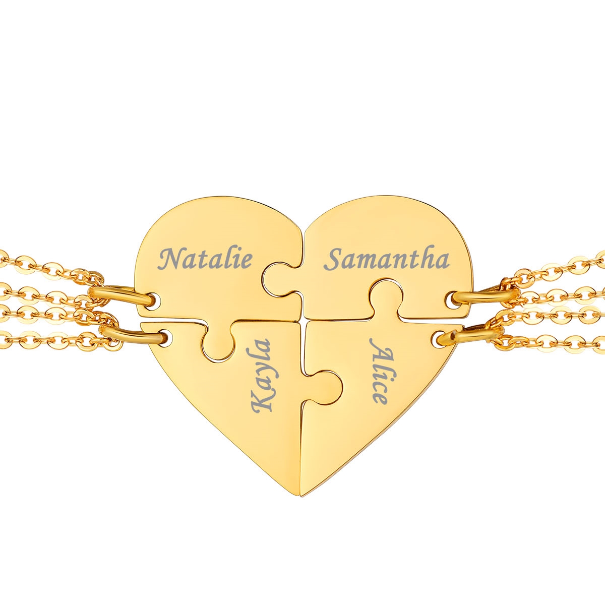 Customized Name Heart Puzzle Piece BFF friendshiop Necklace for 4 gold