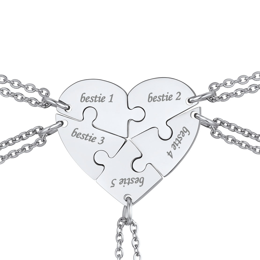 Customized Name Heart Puzzle Piece BFF friendshiop Necklace for 5 silver
