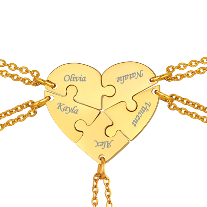 Customized Name Heart Puzzle Piece BFF friendshiop Necklace for 5 gold