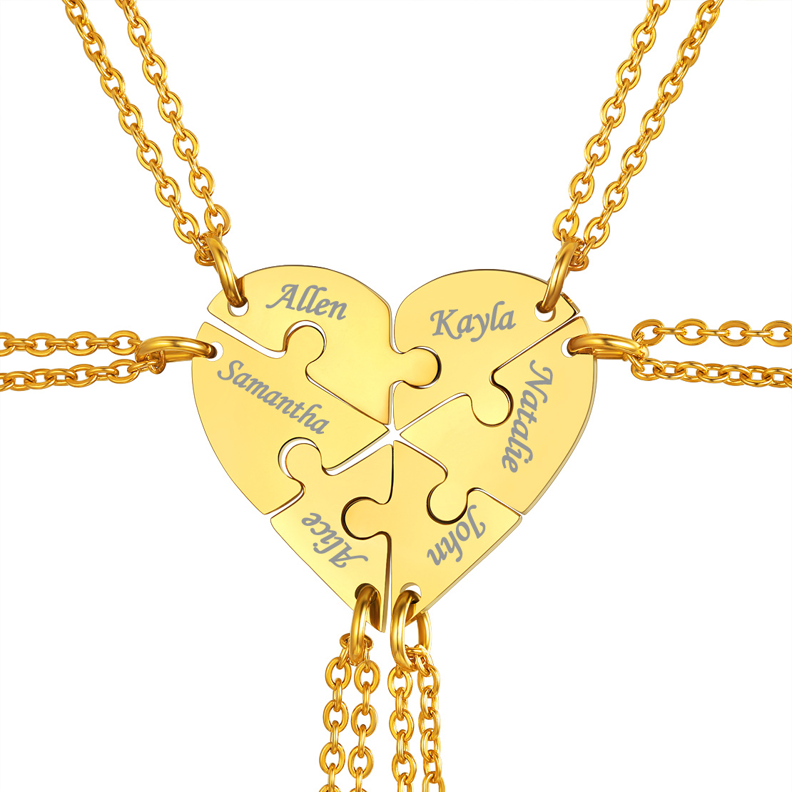 Customized Name Heart Puzzle Piece BFF friendshiop Necklace for 6 gold
