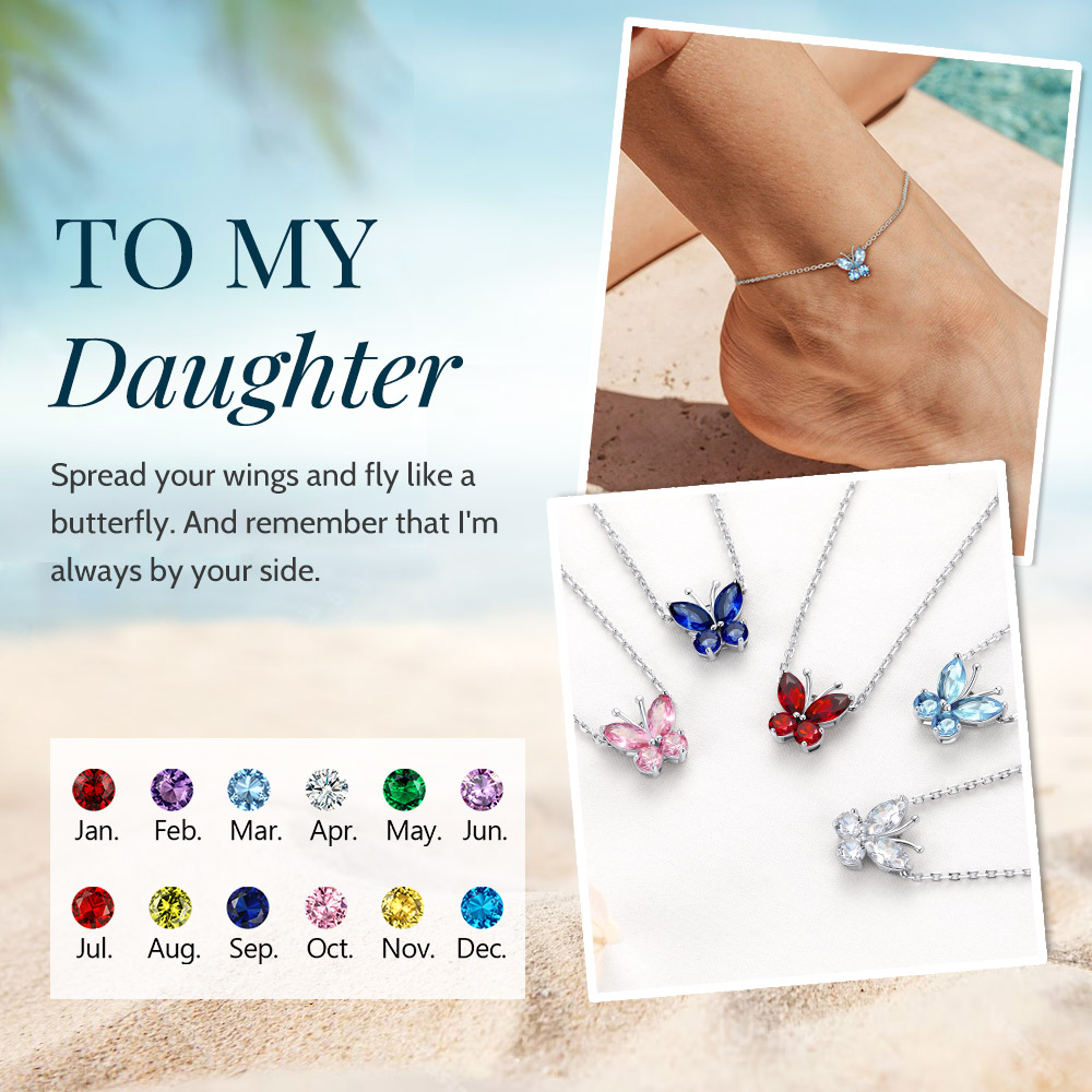 Butterfly Birthstone Sterling Silver Anklet For daughter