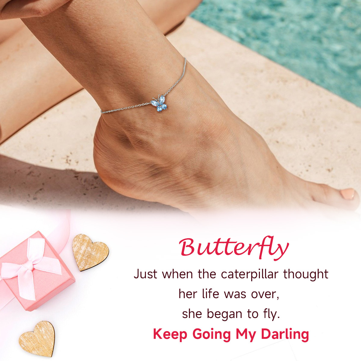 Butterfly Birthstone Sterling Silver Anklet