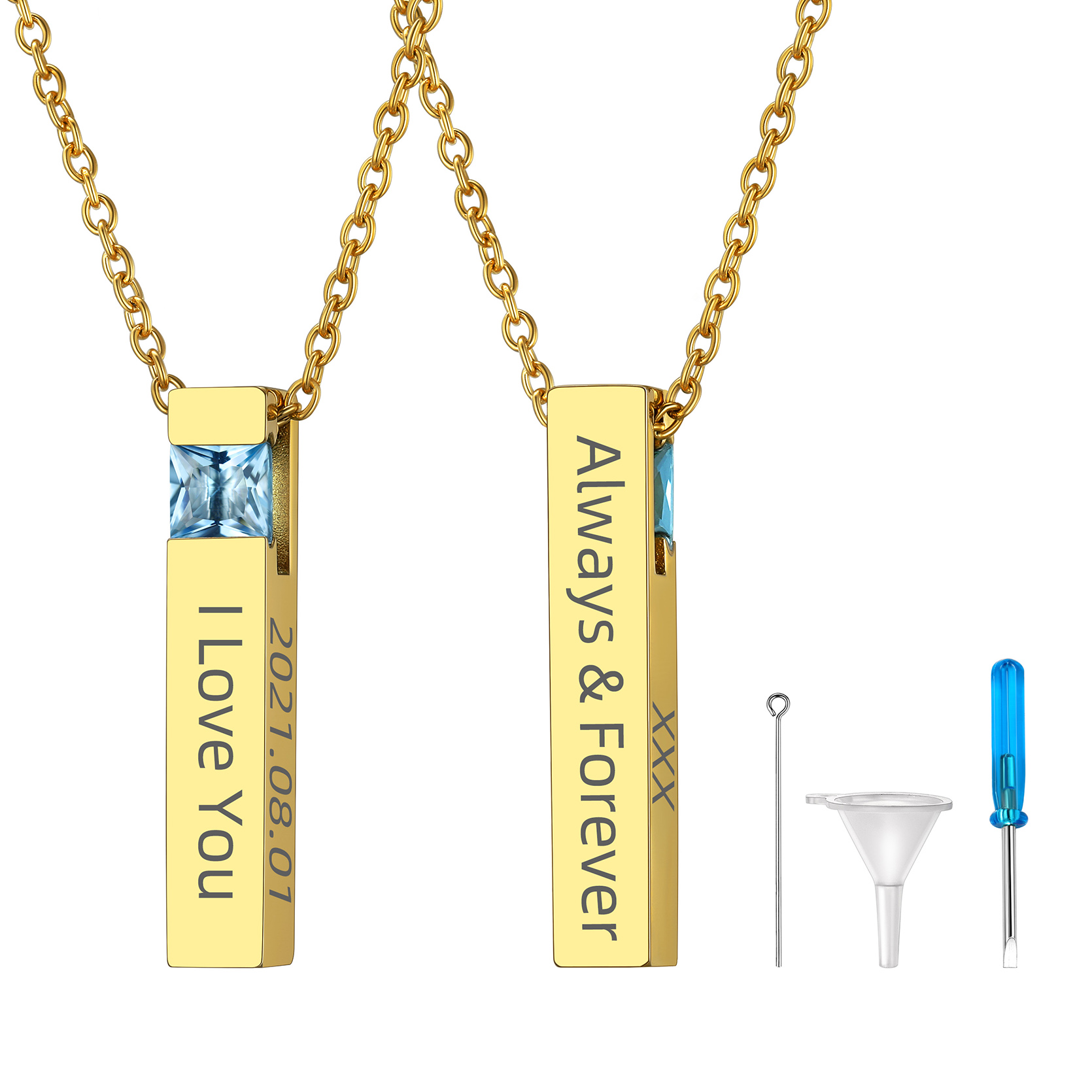 Birthstone Bar Cremation Urn Necklace gold