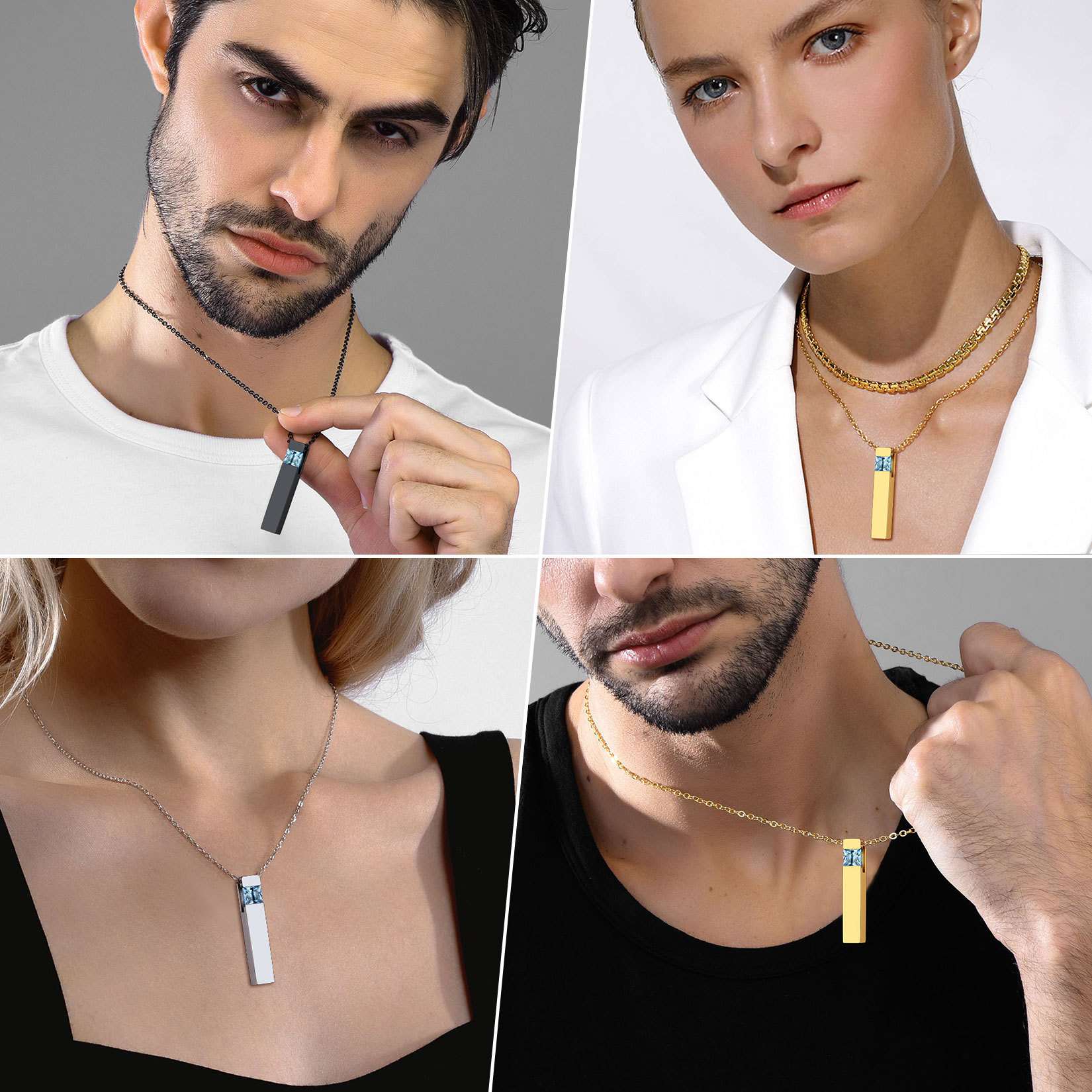 Birthstone Bar Cremation Urn Necklace model show