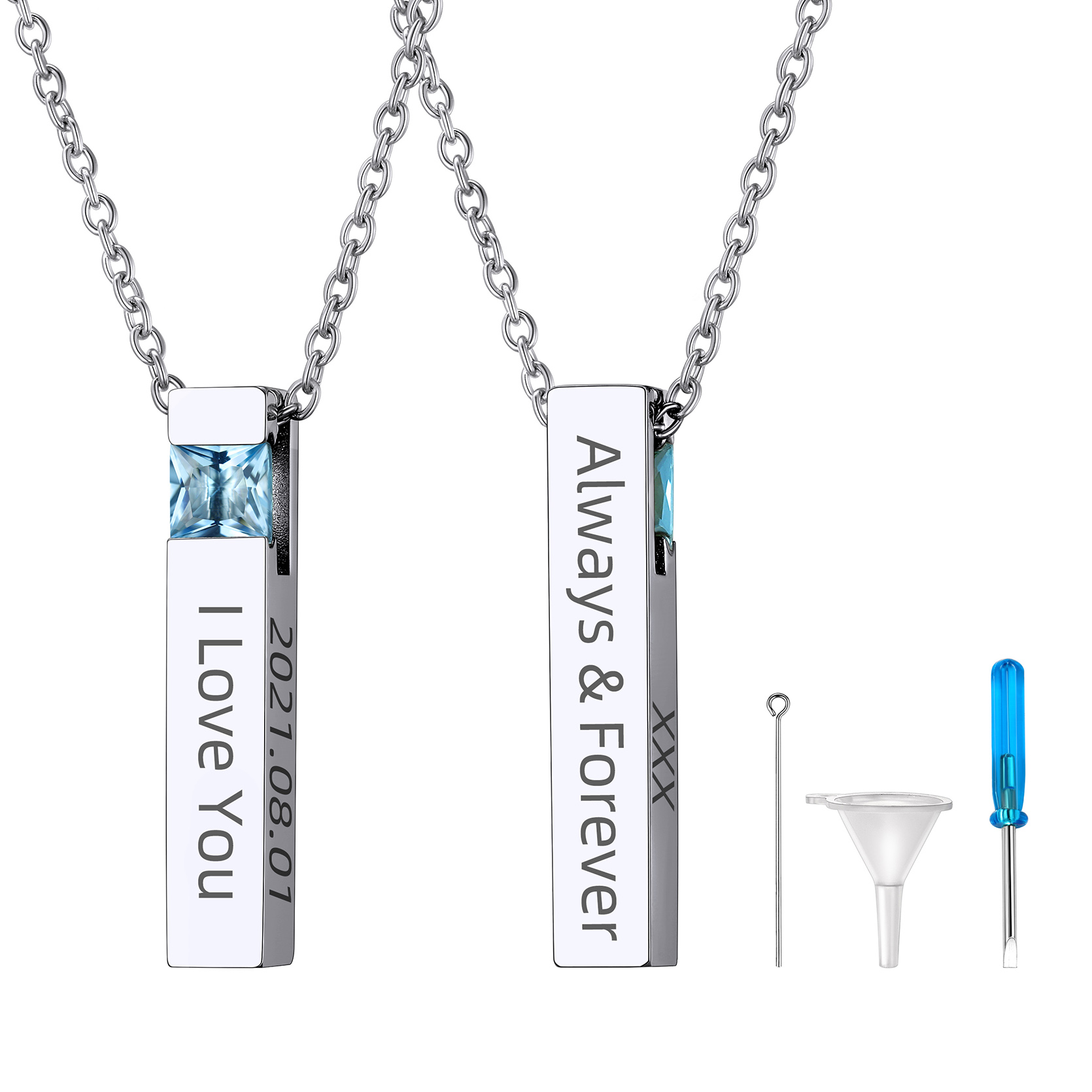 Custom Birthstone Vertical Bar Cremation Urn Memorial Necklace for Ashes