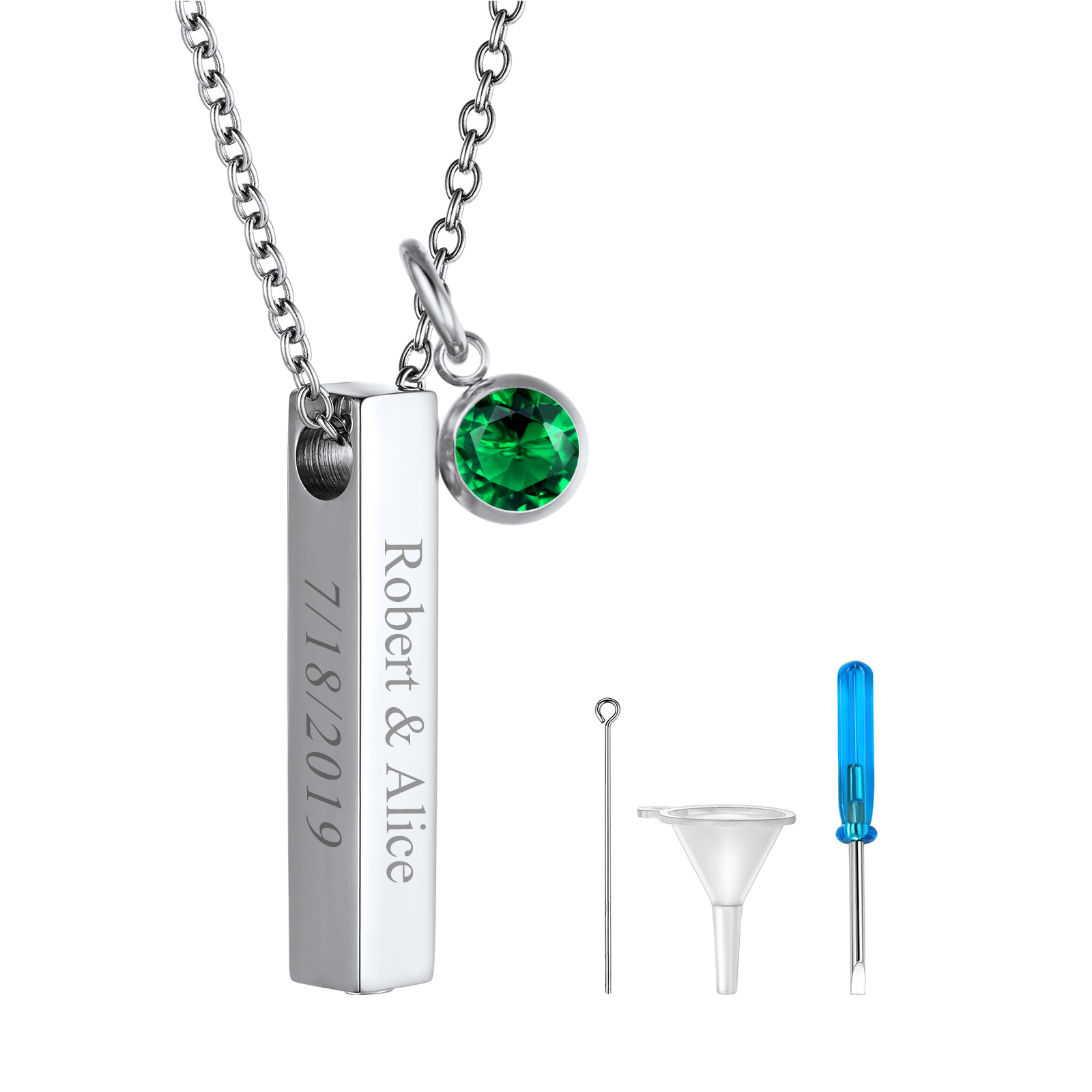 Custom Birthstone Bar Cremation Urn  Necklace for Ashes Memorial Jewelry