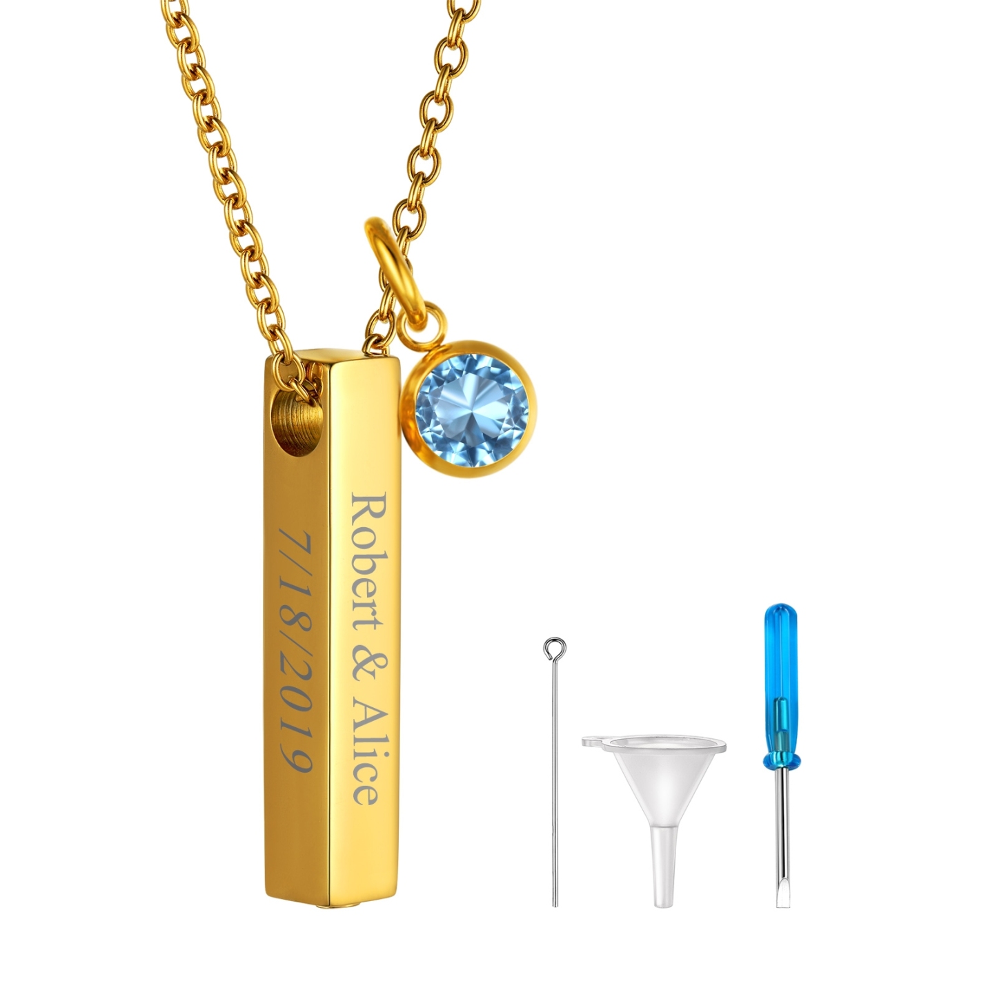 gold Birthstone Bar Cremation Urn  Necklace 