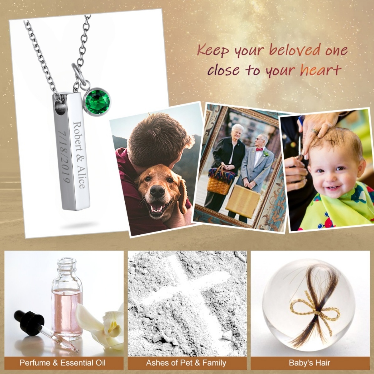 Custom Birthstone Cremation Necklace for Ashes