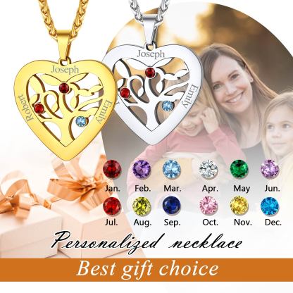 Personalized Birthstone Name Family Tree of Life Necklace for Mom