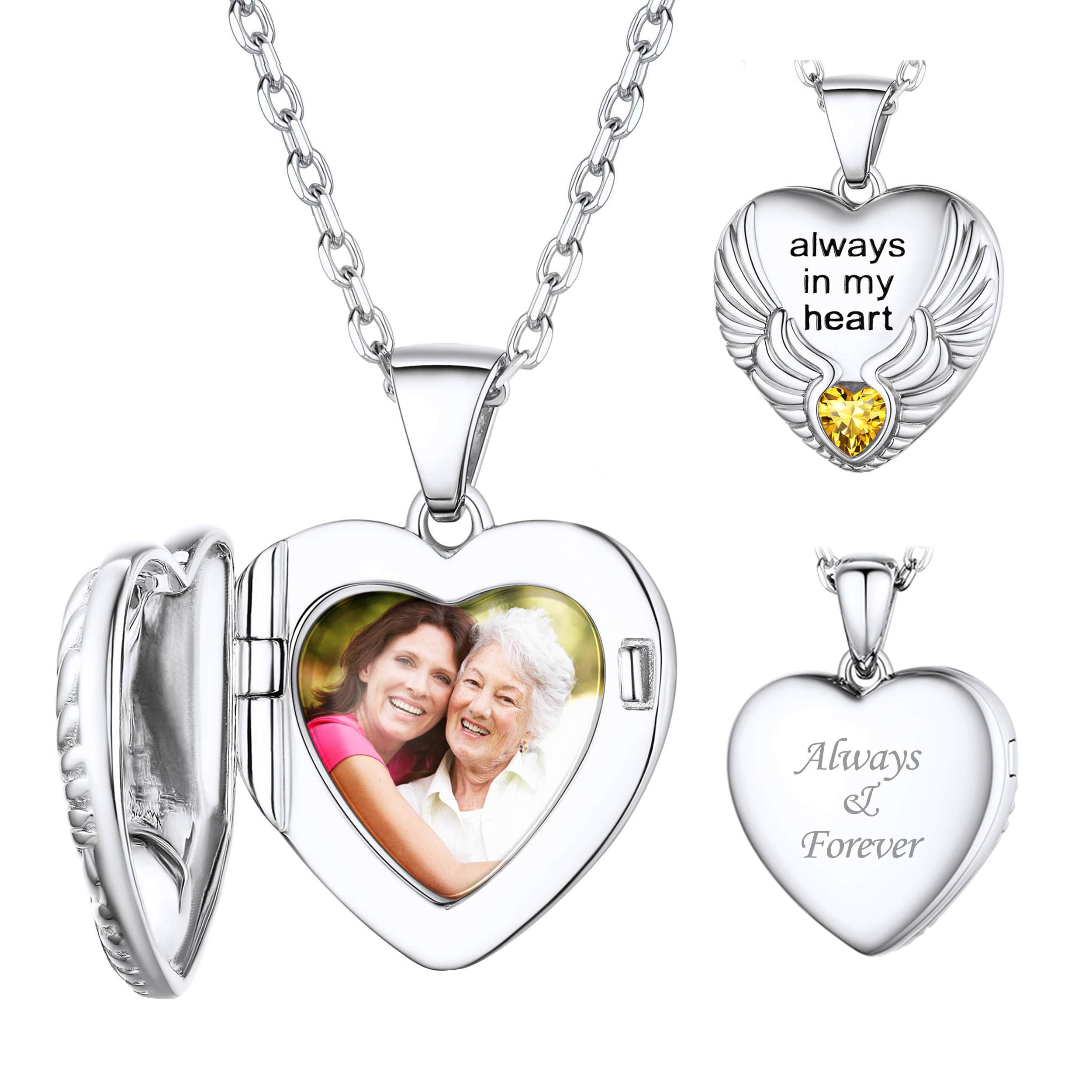 Custom Photo Locket Pendant Birthstone Necklace for Women