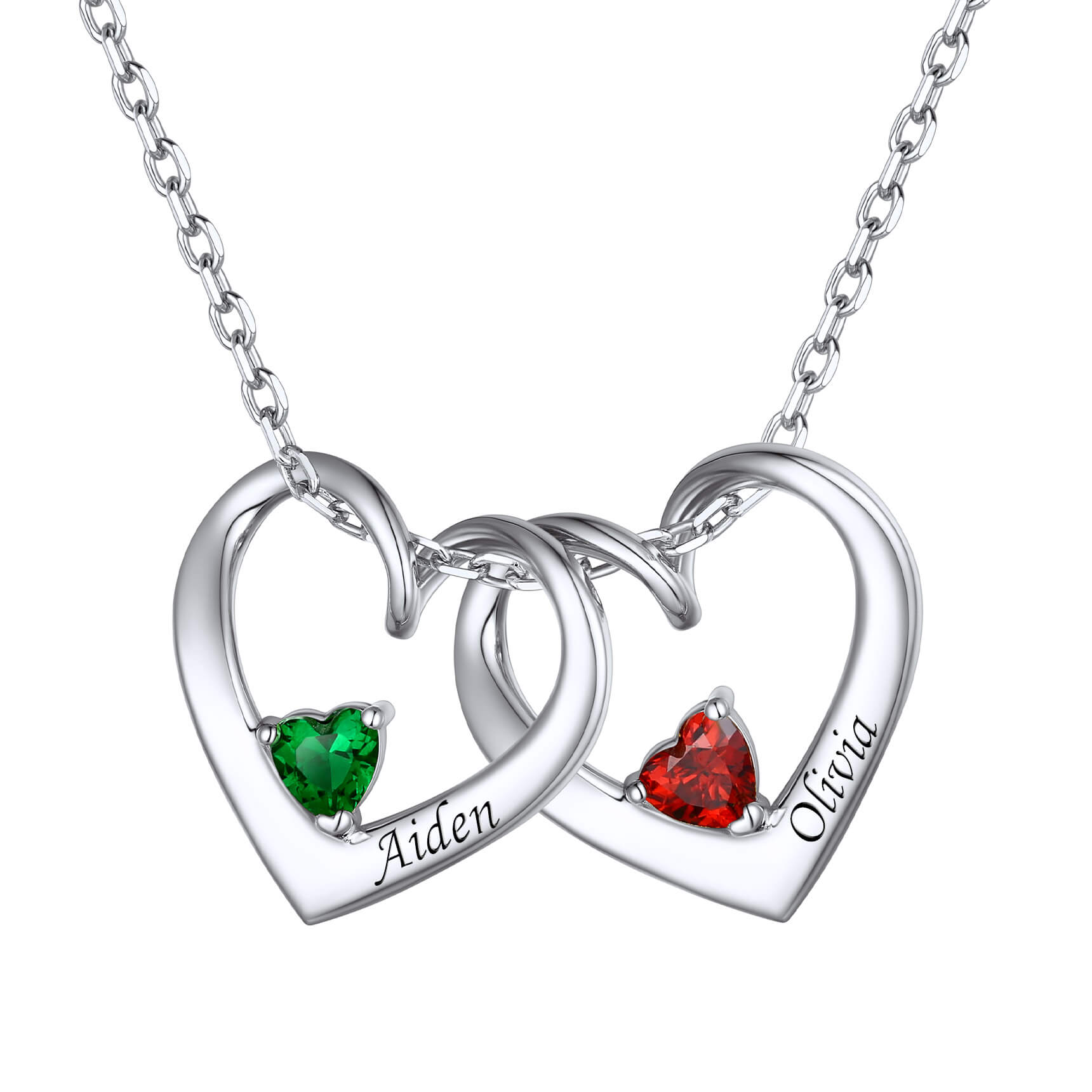 Personalized Heart Birthstone Necklace for Mom 2 stones