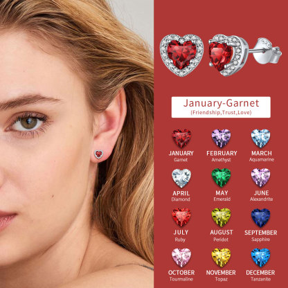 Birthstone Heart Studs for Women
