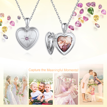 Personalized Sterling Silver Birthstone Locket Photo Necklace