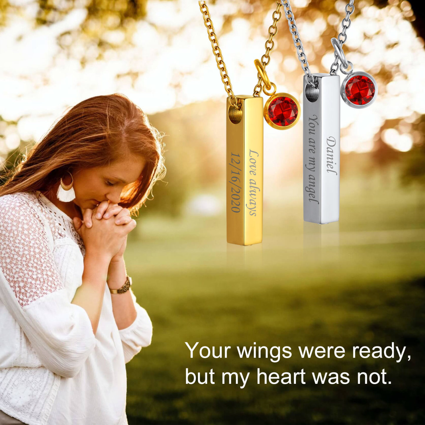 memorial Birthstone Bar Cremation Necklace for Ashes