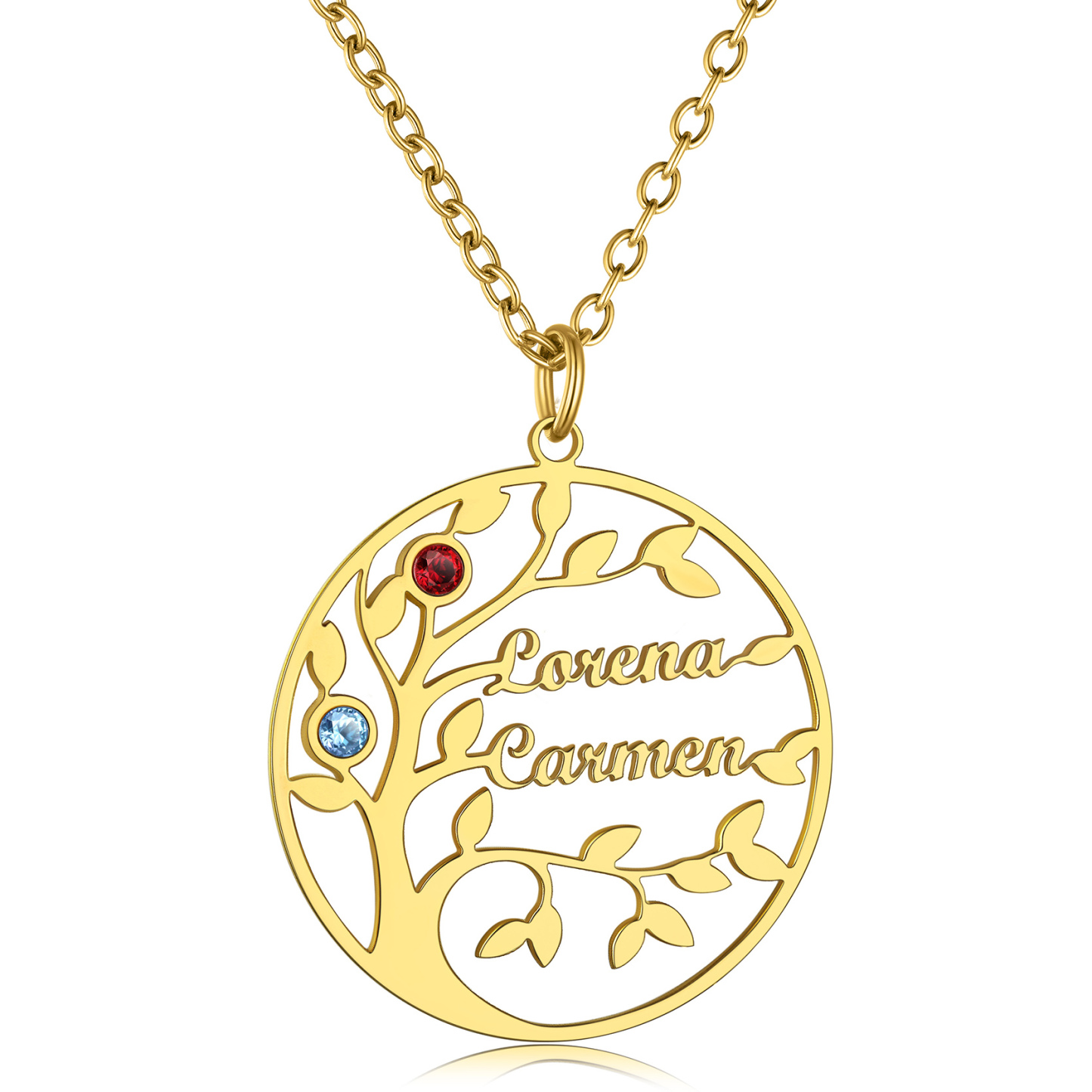 Custom Birthstone Name Plate Family Tree Necklace for Mom gold 2