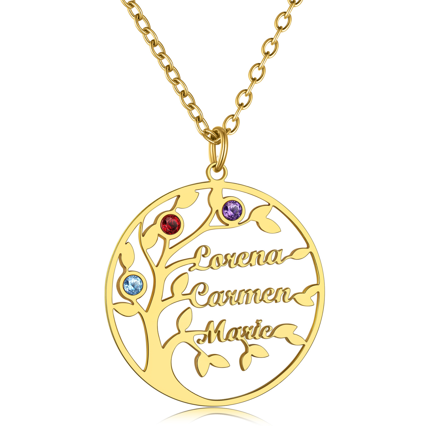 Custom Birthstone Name Plate Family Tree Necklace for Mom gold 3