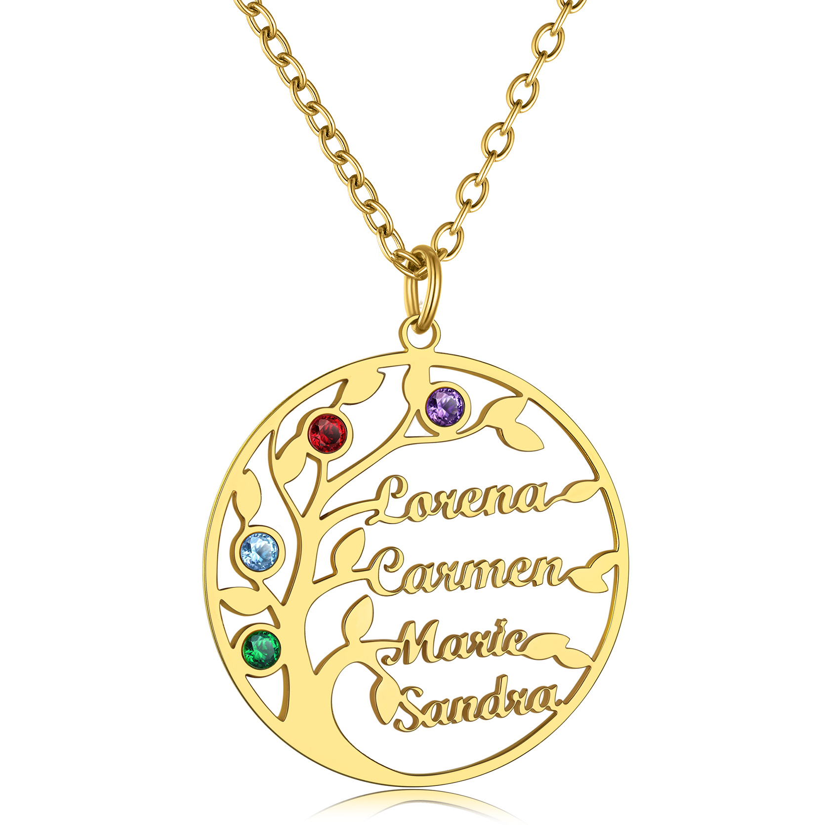 Custom Birthstone Name Plate Family Tree Necklace for Mom gold 4