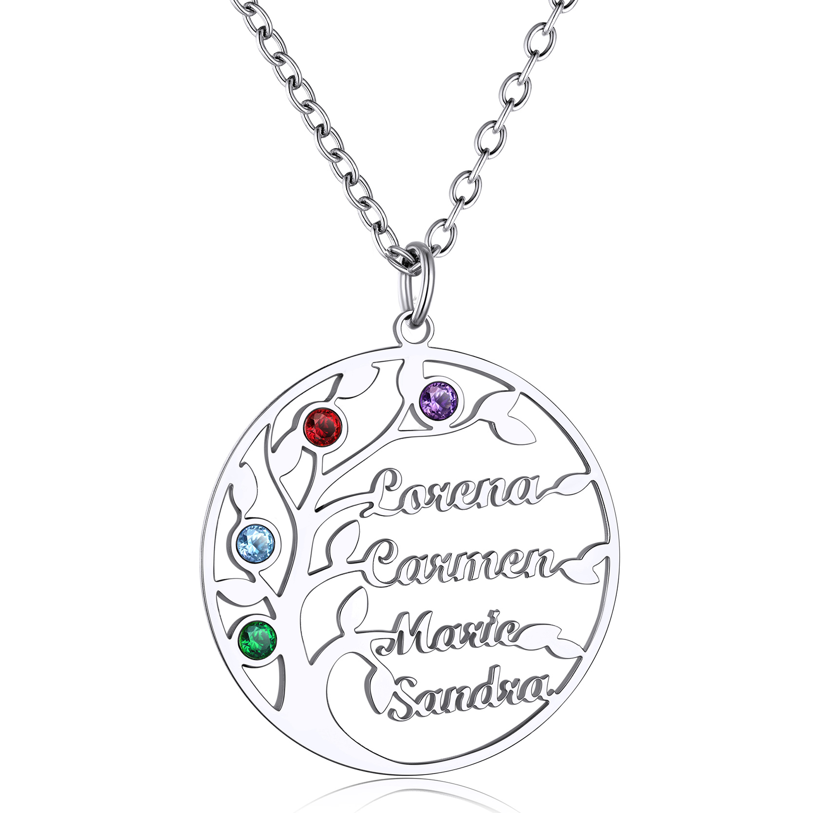 Custom Birthstone Name Plate Family Tree Necklace for Mom