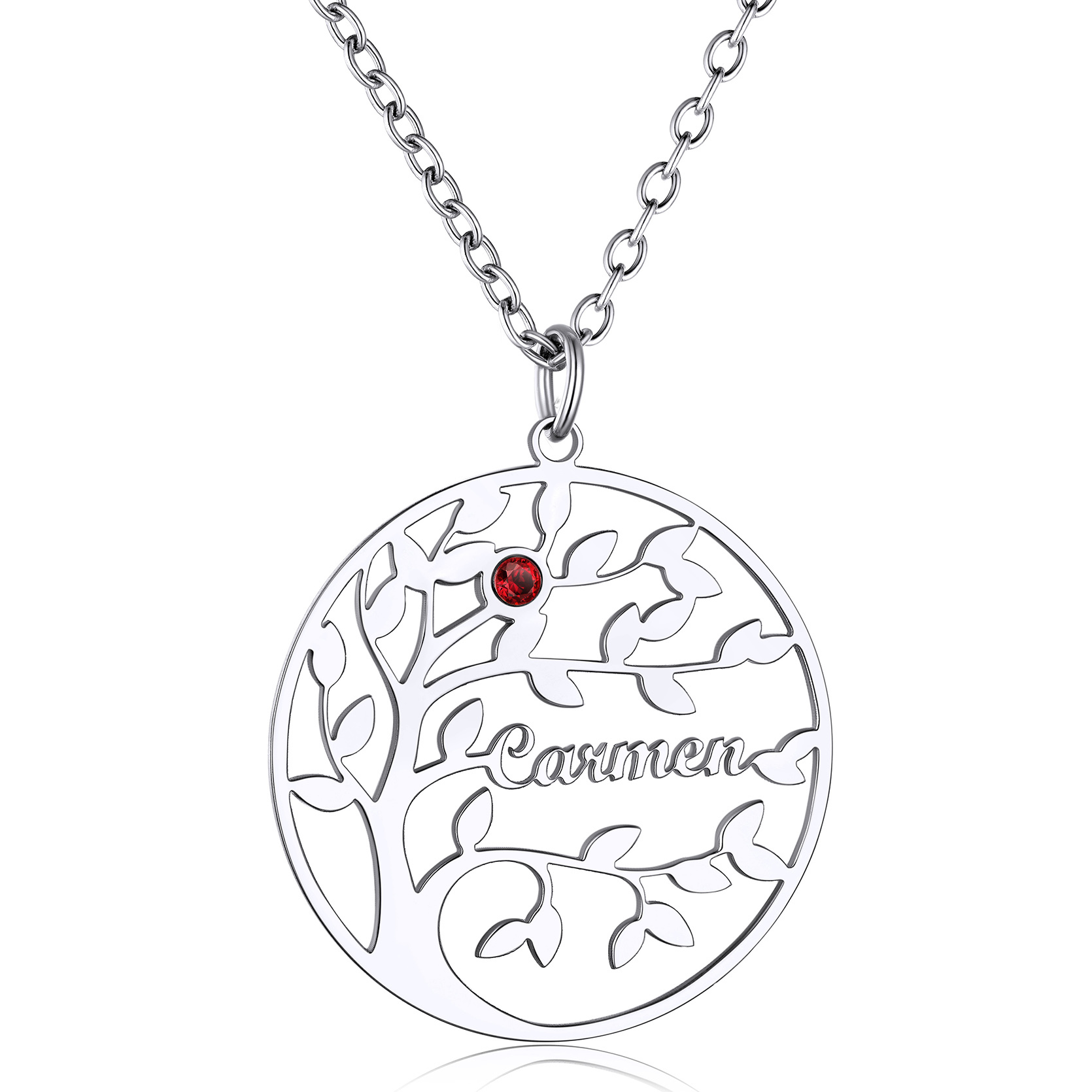Custom Birthstone Name Plate Family Tree Necklace for Mom silver 1