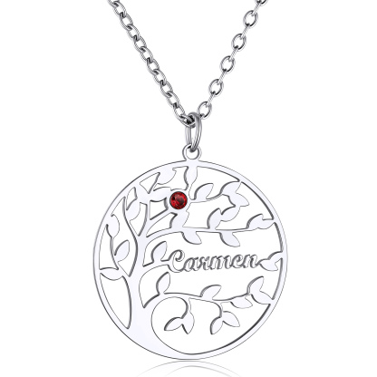 Custom Birthstone Name Plate Family Tree Necklace for Mom silver 1