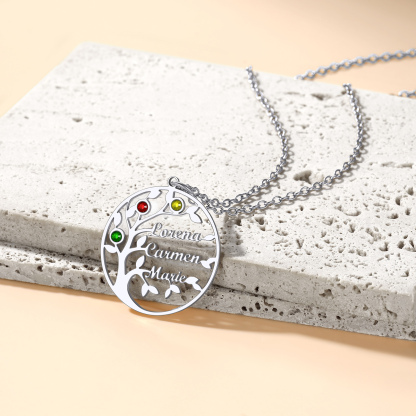 Custom Birthstone Name Plate Family Tree Necklace for Mom silver