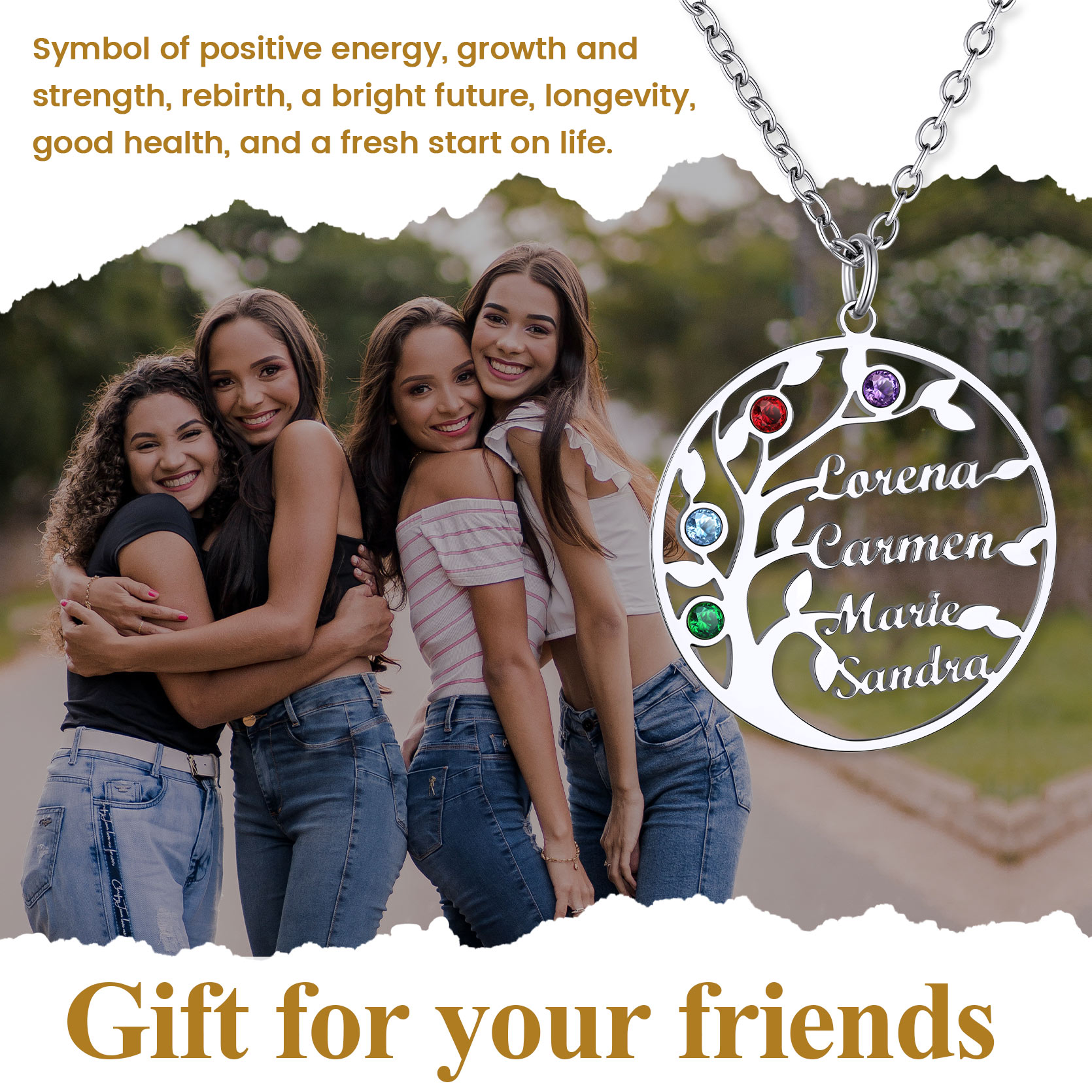 Custom Birthstone Name Plate Family Tree Necklace 