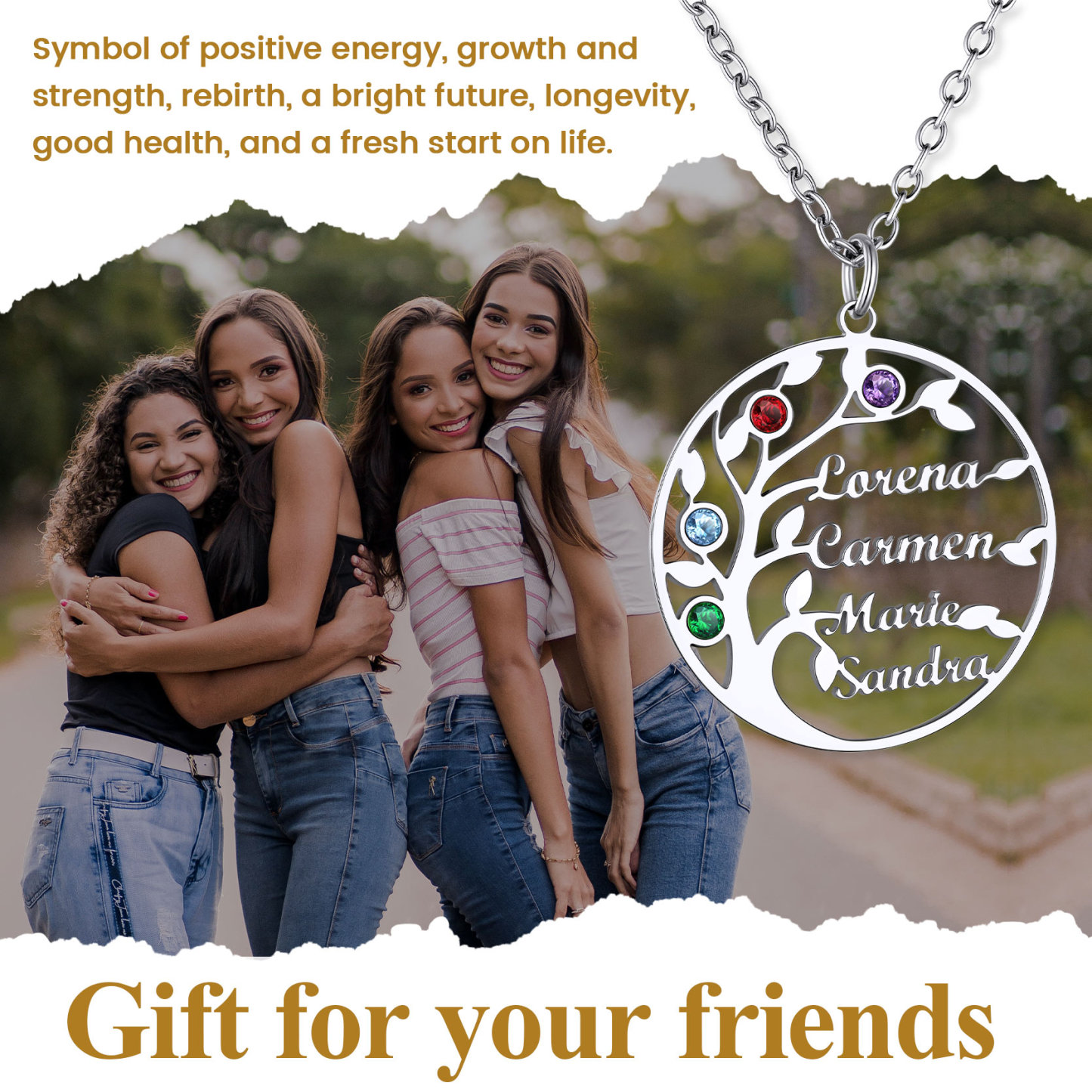 Custom Birthstone Name Plate Family Tree Necklace 