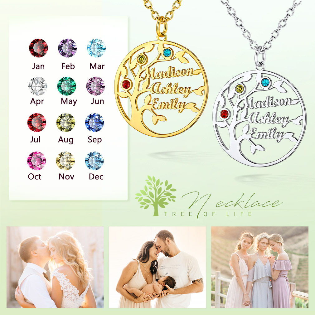 Birthstone Family Tree Necklace for Mom
