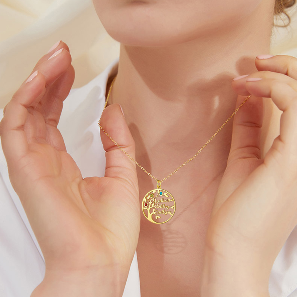 Custom Birthstone Name Plate Family Tree Necklace for Mom women