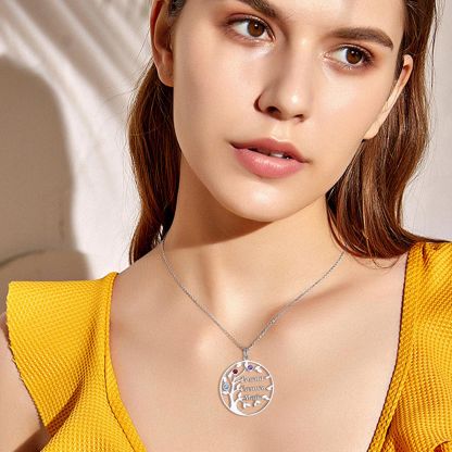 Personalized Birthstone Name Plate Family Tree Necklace for Mom