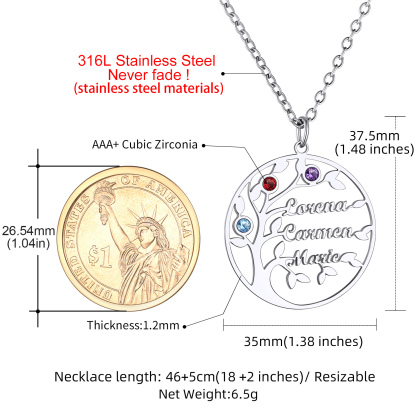 Custom Birthstone Name Plate Family Tree Necklace for Mom detail