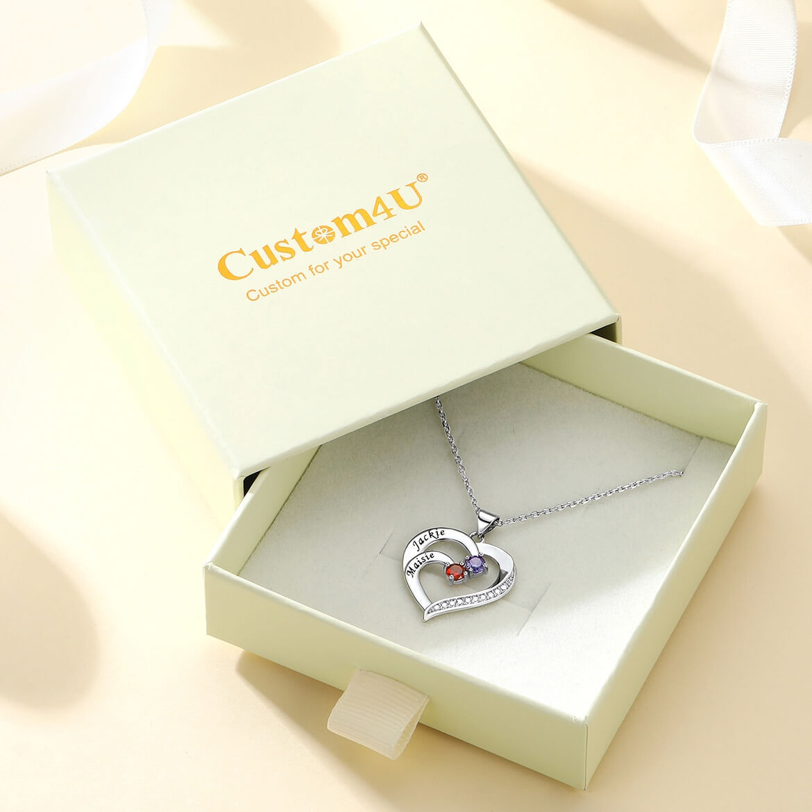  2 Birthstones Necklace with gift packing