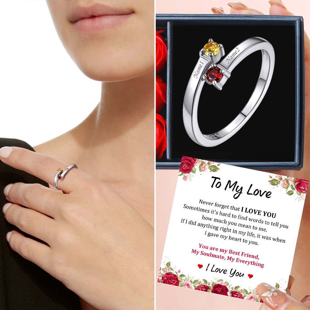 Sterling Silver Birthstones Promise Ring for Her