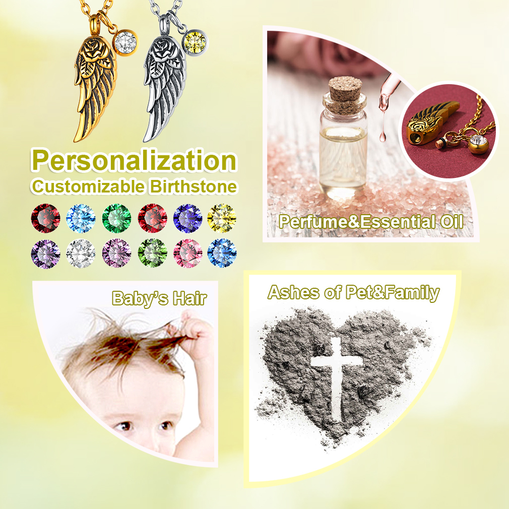 Birthstone Angle Wing Cremation Urn  Necklace 