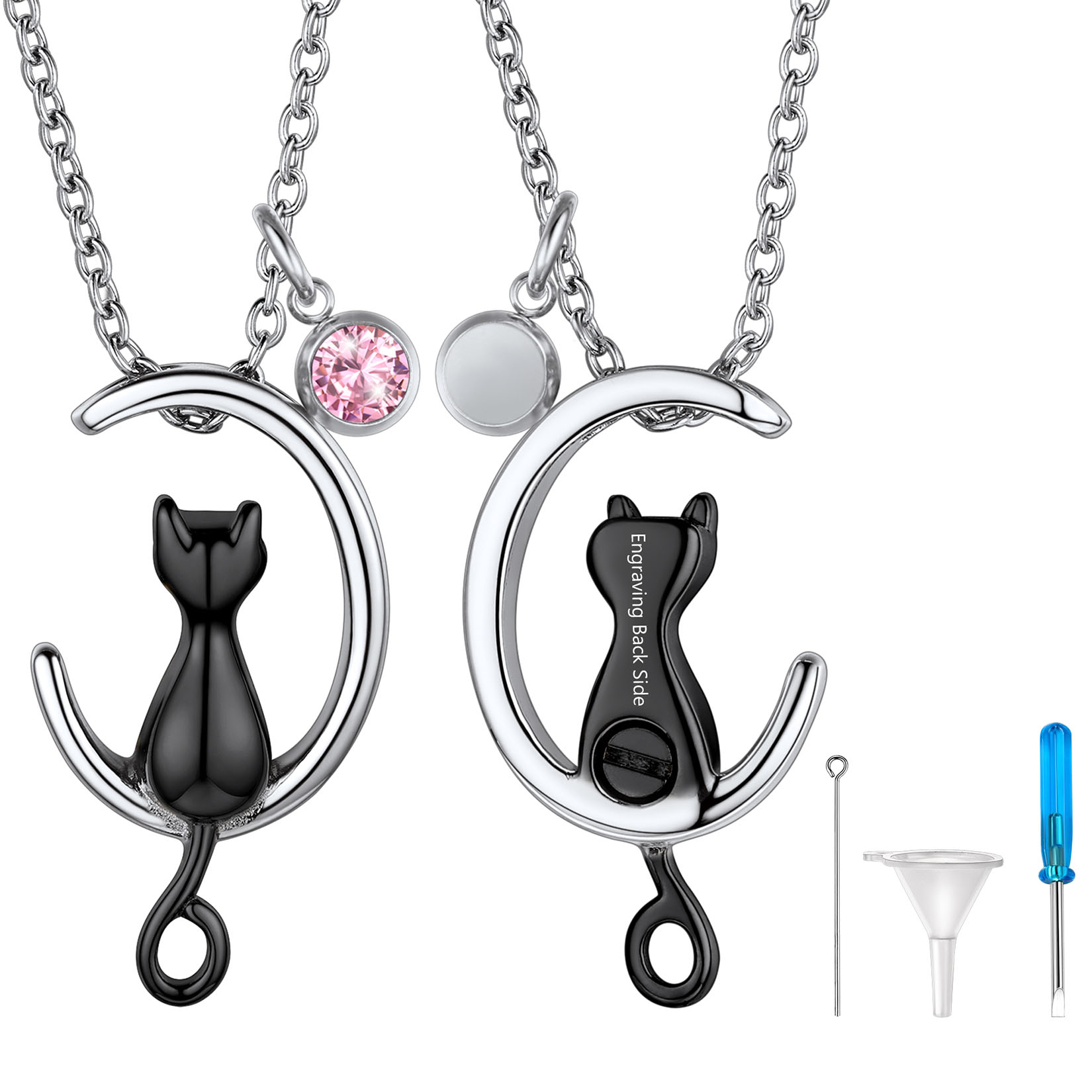 Custom Birthstone Engraved Cat Cremation Urn Necklace for Pet Ashes