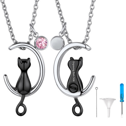 Custom Birthstone Engraved Cat Cremation Urn Necklace for Pet Ashes