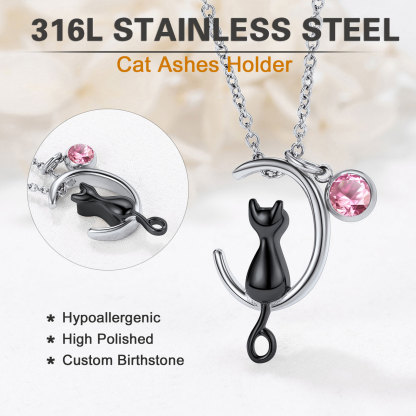  stainless steel Birthstone Cat Cremation Urn Necklace