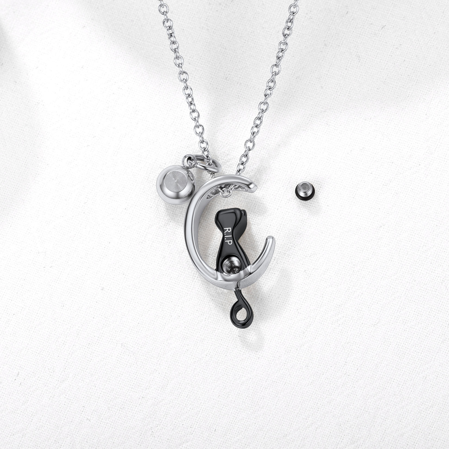  black Birthstone Cat Cremation Urn Necklace