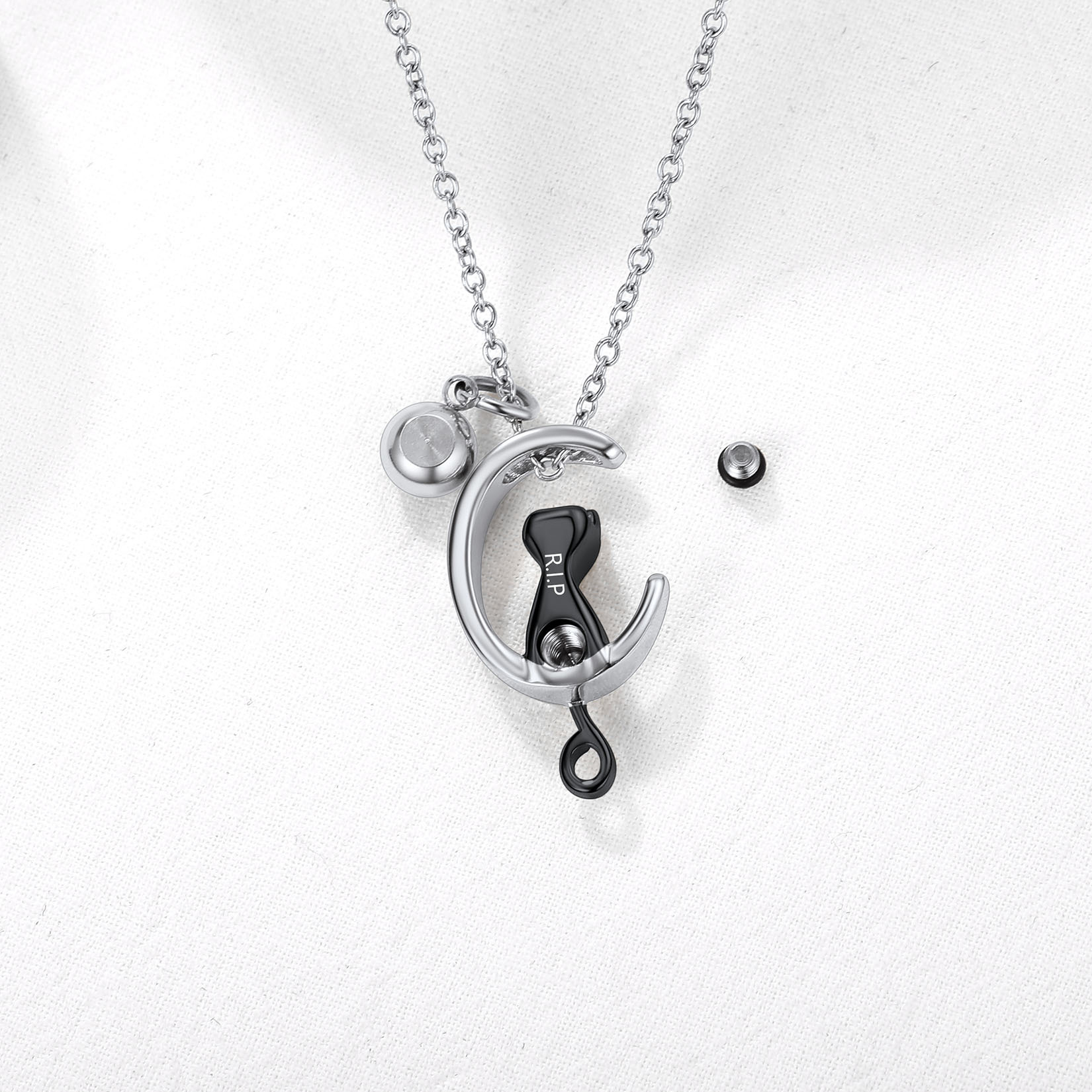  black Birthstone Cat Cremation Urn Necklace