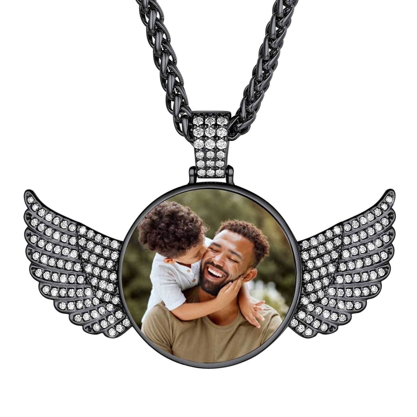 black circle chain Angel Wing Necklace with Picture