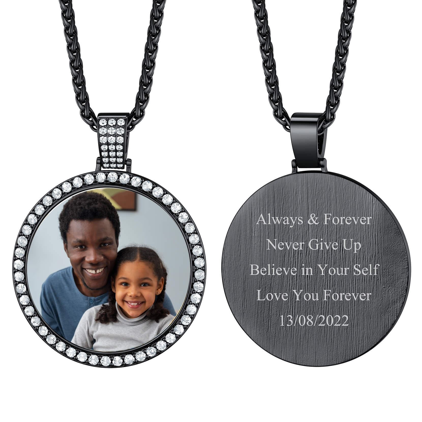 black circle chain photo necklace