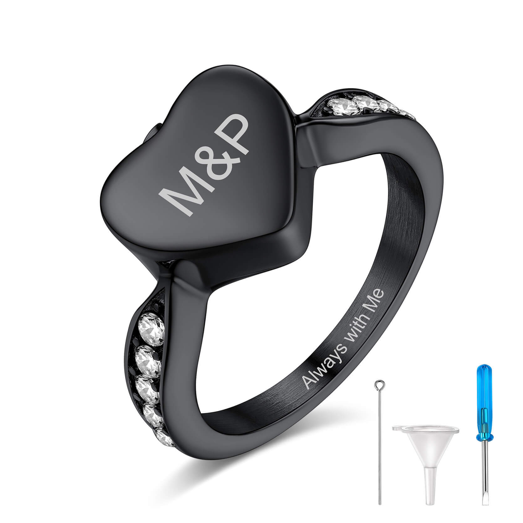 black Heart Cremation Urn Ring for Ashes