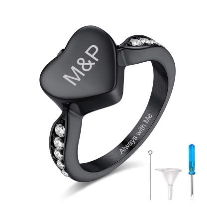 black Heart Cremation Urn Ring for Ashes