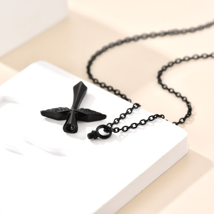 black Cross Angle Wing Cremation Urn Necklace 