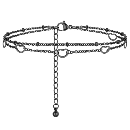 black Layered Heart Anklet Beaded Chain