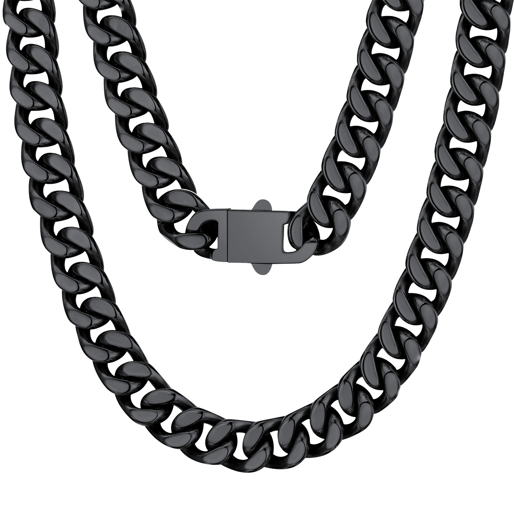 black Miami Cuban Link Chain Necklace 12mm